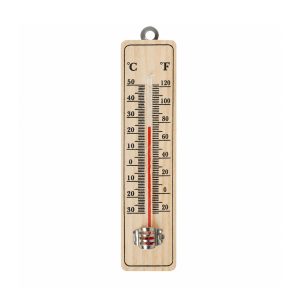 Wooden Hanging Room Thermometer with Celsius and Fahrenheit scales for indoor temperature measurement